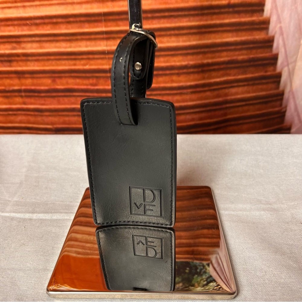 Diane Von Furstenburg Black Luggage Tag, Logo Embossed, new condition